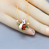 Enamel Glaze Christmas Small White Rabbit Clavicle Necklace