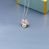 Enamel Glaze Daisy White Flowers Powder Jewel Spikes 925 Silver No Fade Clavicle Necklace