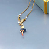 Enamel Glaze Swan Lake N2 Black Ballet Dance Girl An Crown Clavicle Necklace