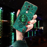 Epoxy Gold Foil Gem Green Phone Case For Huawei Honor Mate 20 Pro 9 10 Lite 7C 7A 7X 8X 8 8A 8C With Ring Holder Lanyard Cover