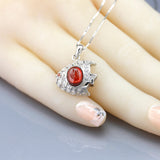 European S925 Pure White Color Garnet Tropical Fish Pendant Necklace