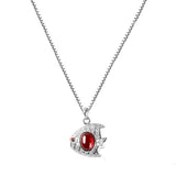 European S925 Pure White Color Garnet Tropical Fish Pendant Necklace