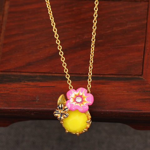 European Style France  Small Yellow Petals Flower Necklace