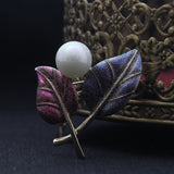 Exquisite inlay imitation pearl leaf brooch