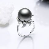 Fantastic Leaf ring with big Grey Pearl