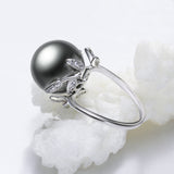 Fantastic Leaf ring with big Grey Pearl