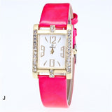 Retro Candy Colors Design Leather Band Analog Alloy Quartz Wrist Watch