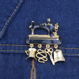 Black Gold Sewing Machine Brooch Pin