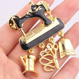 Black Gold Sewing Machine Brooch Pin