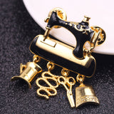 Black Gold Sewing Machine Brooch Pin