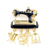 Black Gold Sewing Machine Brooch Pin