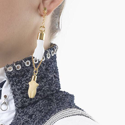 Modern Hand Figure Shape Dangle Long Gold Earrings Tassel