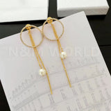 Classic Pearls Front And Rear Chain Tassel Dangle Earrings