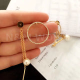 Classic Pearls Front And Rear Chain Tassel Dangle Earrings