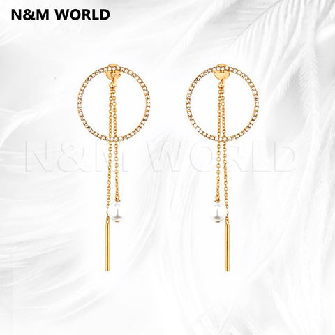 Classic Pearls Front And Rear Chain Tassel Dangle Earrings