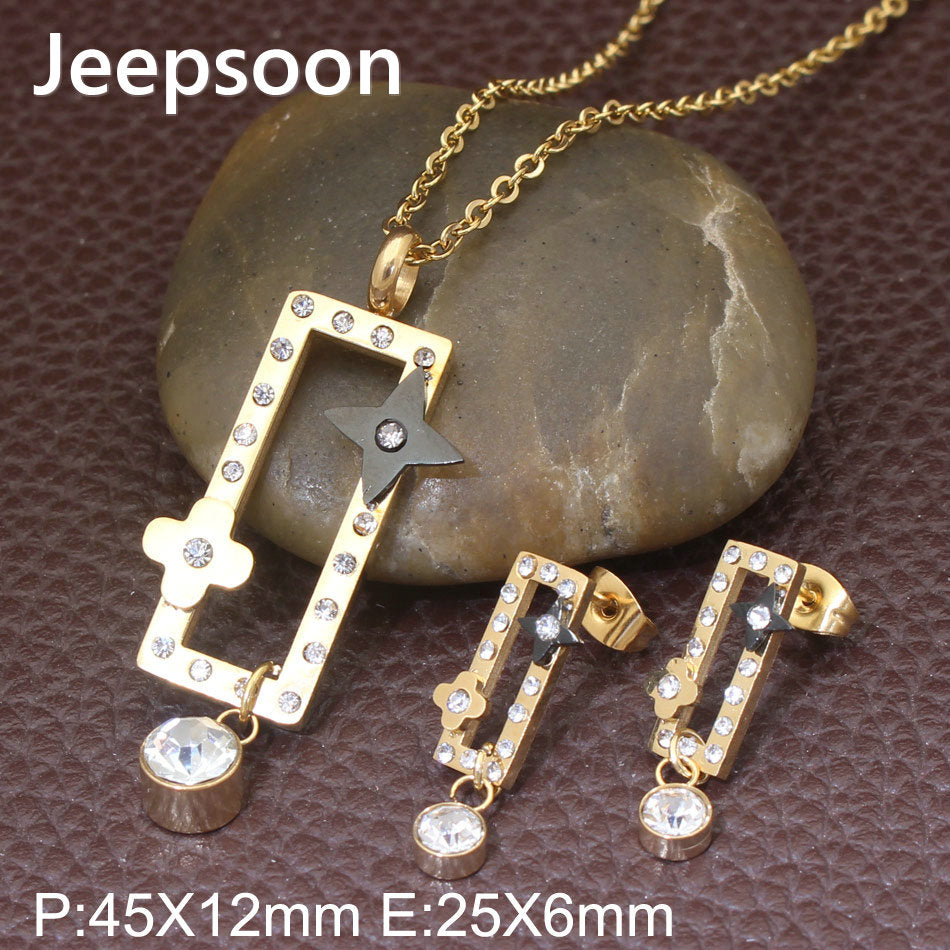 Gold Color Style Stainless Steel Jewelry pendant + Earrings Sets SEWFBOCA