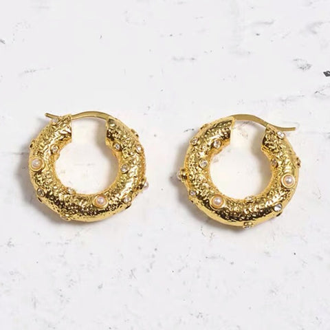Gold Vintage Hoop Earrings AAAA+ Zricon Natural Freshwater Pearl Small Circle Earrings