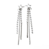 Punk Tassel Star Chain Crystal Long Silver Dangle Earrings