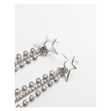 Punk Tassel Star Chain Crystal Long Silver Dangle Earrings