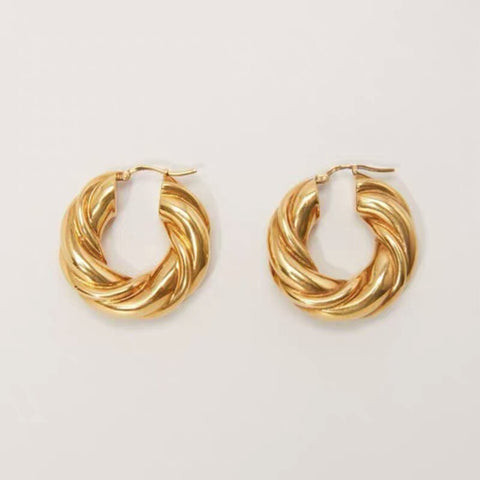 Twist Hoop Earrings Minimalist Jewelry Gold Color Round Earrings