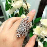 Fashion Silver Rings Crystal Double Crown Zircon Ring