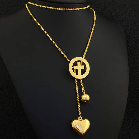 Stainless Steel 900mm Long Charm Sweater Chain Heart Necklace Pendant NEILAMBB