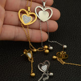 Stainless Steel Jewelry Set Stud Earrings And Long Heart Pendants With Necklace SBJLALCA