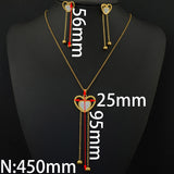 Stainless Steel Jewelry Set Stud Earrings And Long Heart Pendants With Necklace SBJLALCA