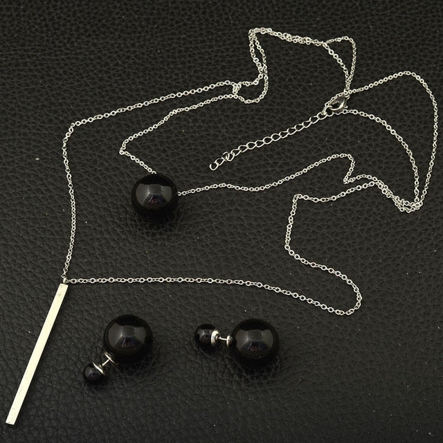 Stainless Steel Vintage Silver And Gold Necklace Ball Pendant And Earrings Sets SGHLBLBB