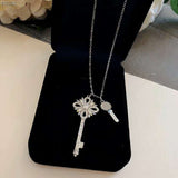 New Tiff Jewelry 925 Silver Zircon Rhinestone Key Charms Pendants Necklace