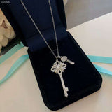 New Tiff Jewelry 925 Silver Zircon Rhinestone Key Charms Pendants Necklace