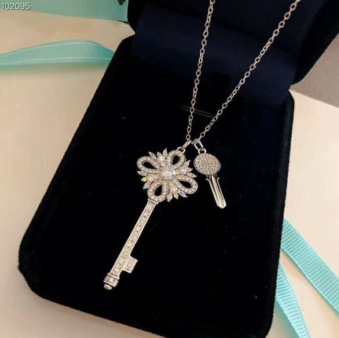 New Tiff Jewelry 925 Silver Zircon Rhinestone Key Charms Pendants Necklace