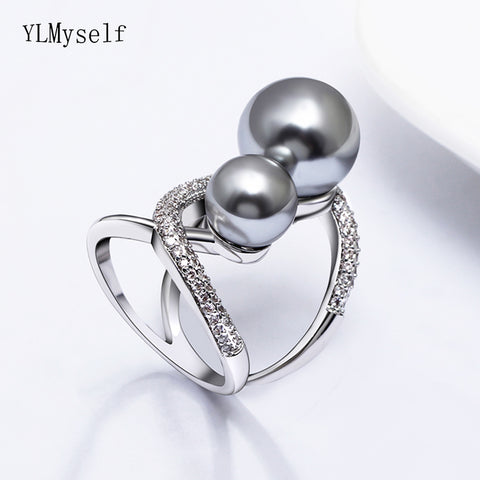 Fashion large pearl crystal elegant Ring