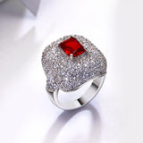 Full crystal square Black Red white stones rings