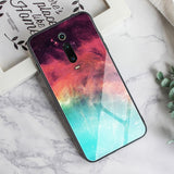 Xiaomi Mi 9T Case Tempered Glass Feather Print Cover With Starry Sky Design Phone Case
