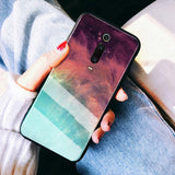 Xiaomi Mi 9T Case Tempered Glass Feather Print Cover With Starry Sky Design Phone Case