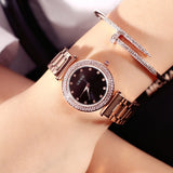 GUOU Exquisite Top Luxury Diamond Quartz Stainless Steel Wristwatch