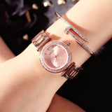 GUOU Exquisite Top Luxury Diamond Quartz Stainless Steel Wristwatch