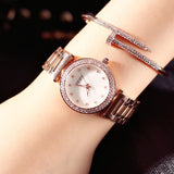 GUOU Exquisite Top Luxury Diamond Quartz Stainless Steel Wristwatch