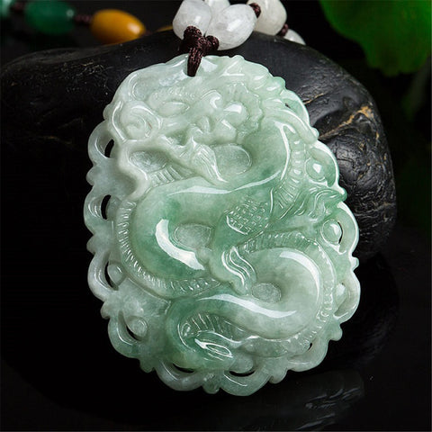 Genuine Burmese Jadeite Hand Carved Dragon Pendant Men or Women's Amulet Necklace