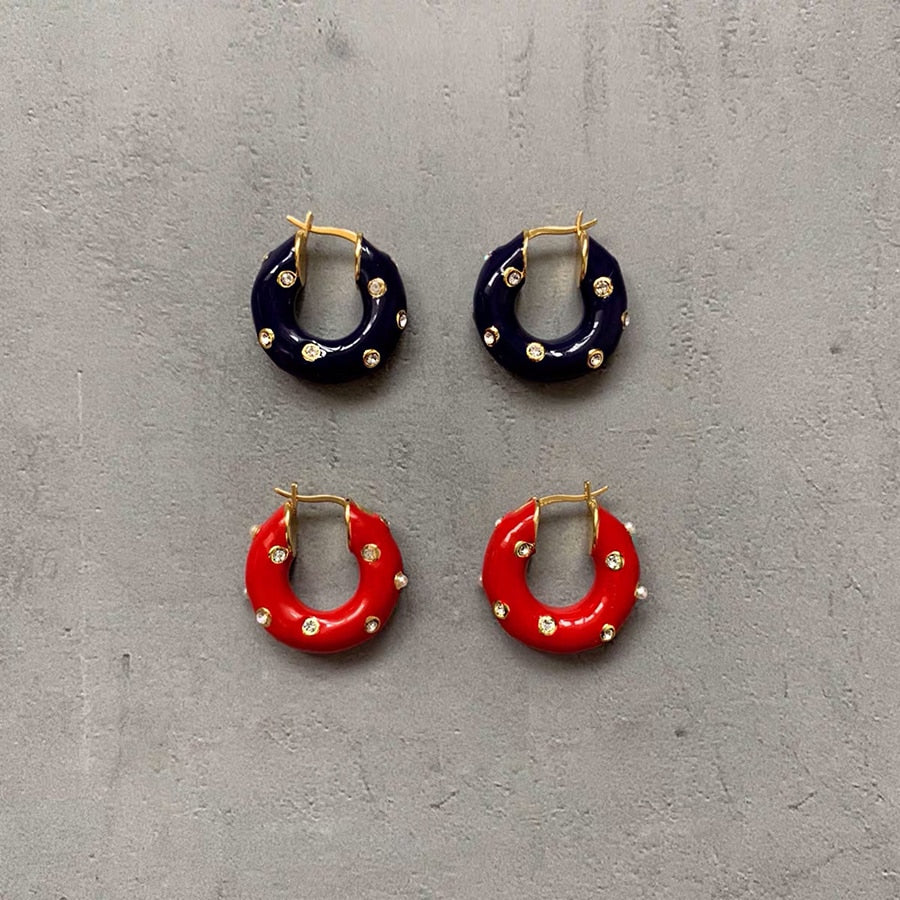 Geometry Rhinestone Pearl Cute Ear Cuff French Style Simple Brass HOOP Earrings