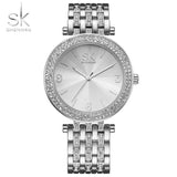 SK Luxury Crystal Sliver Dial Fashion Design Bracelet Watches