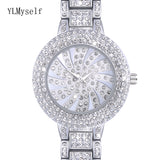 Gold Fashion & Casual watch Metal bracelet high quality luxury quartz white crystal watch