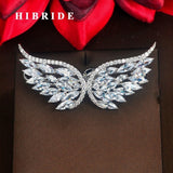 HIBIRDE Clear Angel Feather Full Cubic Zirocnia Women Brooches