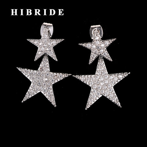 HIBRIDE 2 Star Shiny Micro CZ Pave Women Stud Earrings E-397