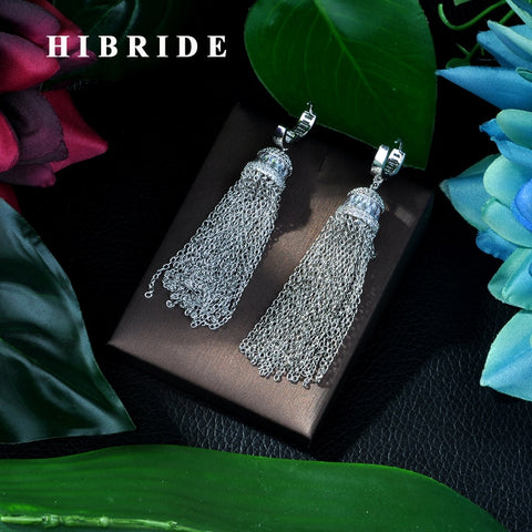 HIBRID Long Dangle Tassel Earrings AAA Cubic Zirconia E-70