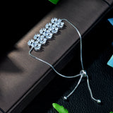 HIBRIDE Adjustable Bracelet Bangle Captivate Bar Slider Brilliant CZ White Gold  B-012