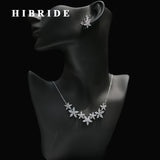 HIBRIDE Beaudtiful Flower Clear Cubic Zirconia Bridal Necklace Earring Set