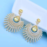 HIBRIDE Bohemia Style Multicolor Cubic Zircon Pave Big Pendant Drop Earring E-504