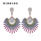 HIBRIDE Bohemia Style Multicolor Cubic Zircon Pave Big Pendant Drop Earring E-504